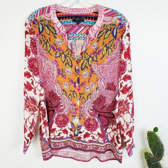 Hale Bob 100% Silk Bohemian Paisley Floral Print Blouse Top size XS Oversized - Picture 1 of 10